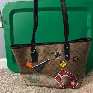 Coach Brown Tote Bag with Black Handles